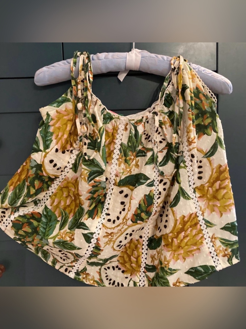 FARM Rio Cream Floral Tie-Shoulder Camisole with Green & Yellow Botanical Print